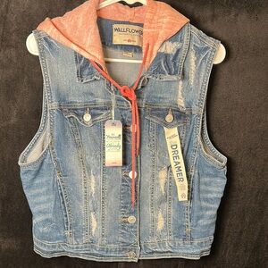 Wallflower Blue Denim Vest with Coral Hood